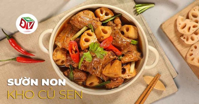Xuống bếp trổ tài làm sườn non kho củ sen đậm đà đưa cơm
